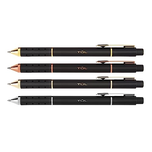 TUL® GL Series Retractable Gel Pens, Mixed Metals, Medium Point, 0.7 mm, Black Barrel, Black Ink, Pack Of 4 Pens