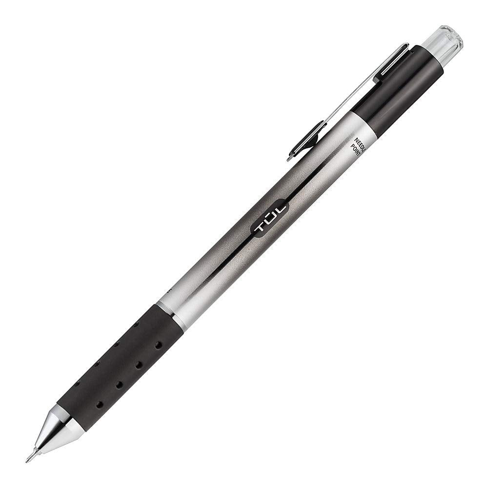 TUL GL1 Retractable Gel Pen, Needle Point, 0.5 mm, Gray Barrel, Black Ink, Pack Of 12