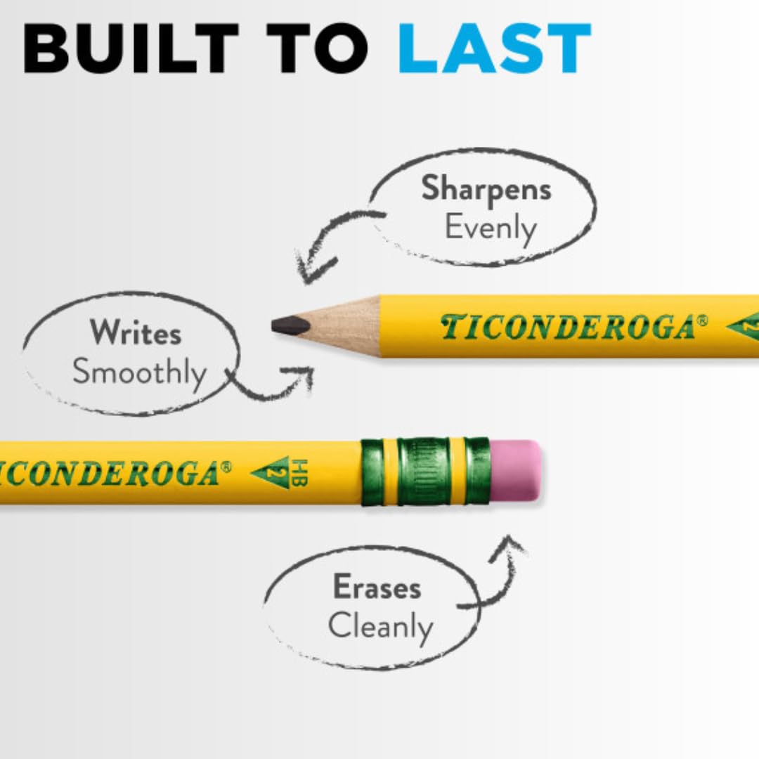 Ticonderoga My First Half-Size Wooden Pencils, Large Triangle-Barrel Pre-Sharpened #2 (HB) Short 4.5" Yellow Pencils with Erasers, Yellow, 12/Pack