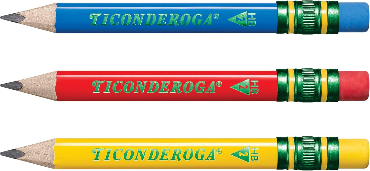 Ticonderoga My First Short Triangular Wood-Cased Pencils, #2 HB Soft, With Erasers, Primary Colors, 12 Count