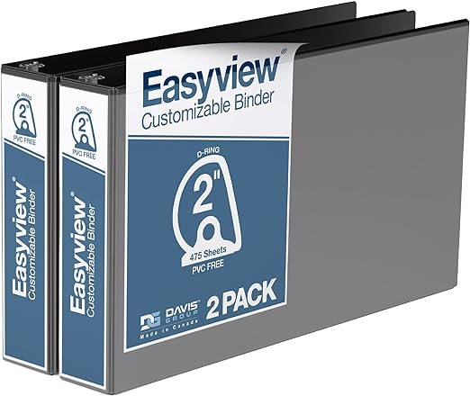 4\ Premium Angle D Ring Binder 4pk Customizable View Black - Easyview 4\ Premium Angle D Ring Binder 4pk Customizable View Black - Easyview
